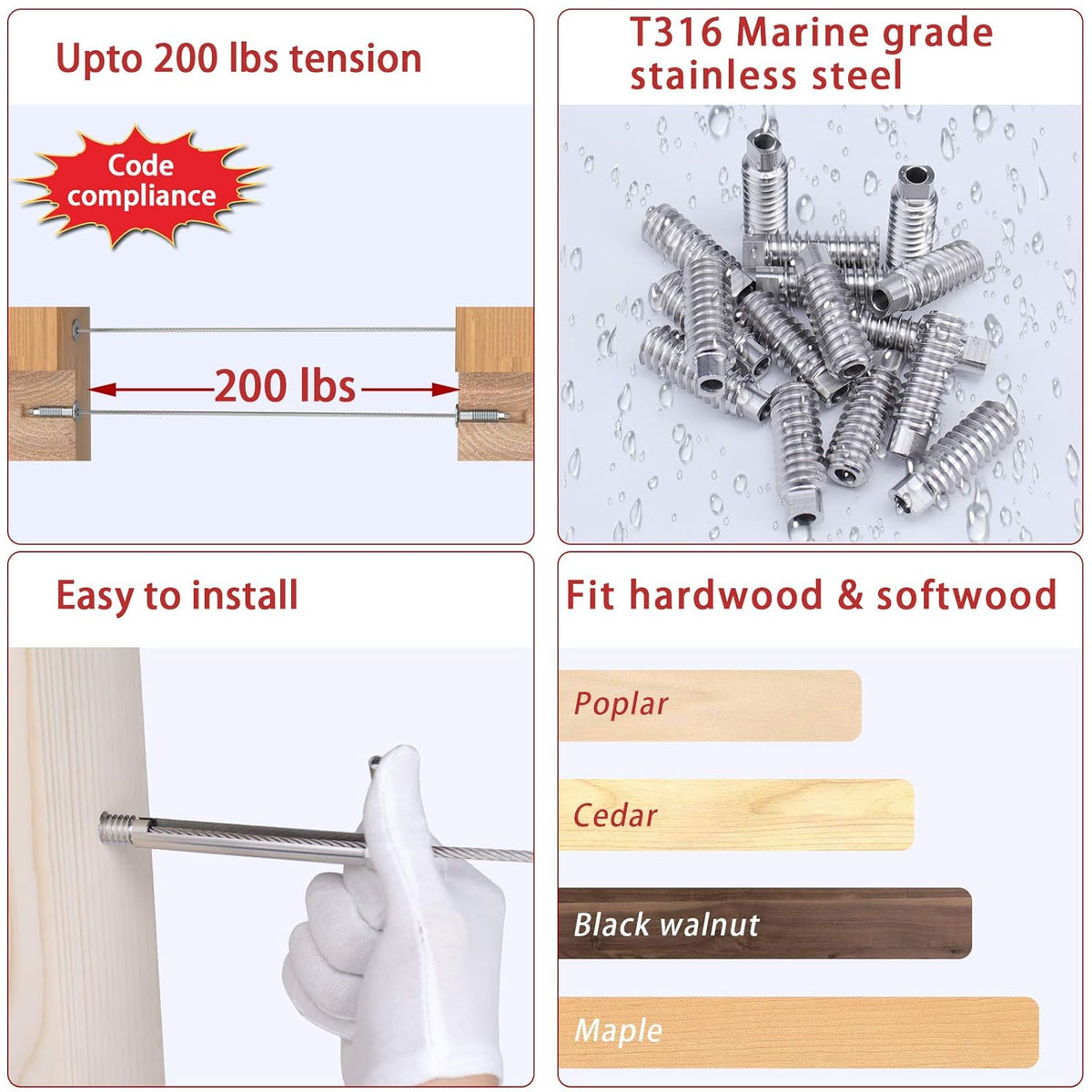 20 Pack 3/16 Invisible Cable Railing Kit T316 Stainless Steel I7725