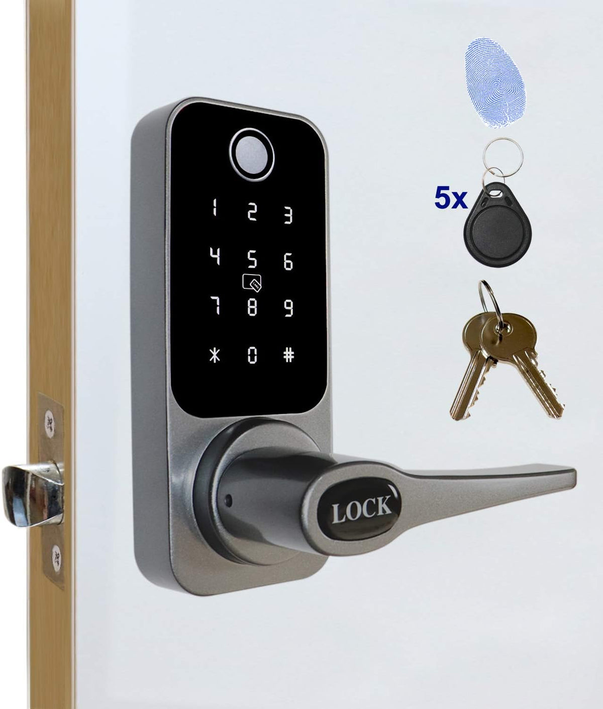 4-in-1 Electronic Door Lock Fingerprint Password RFID Card Mechanical Key E44795