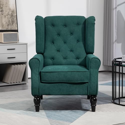 Dark Brown High Wingback Fabric Armchair with Wood Legs H57322