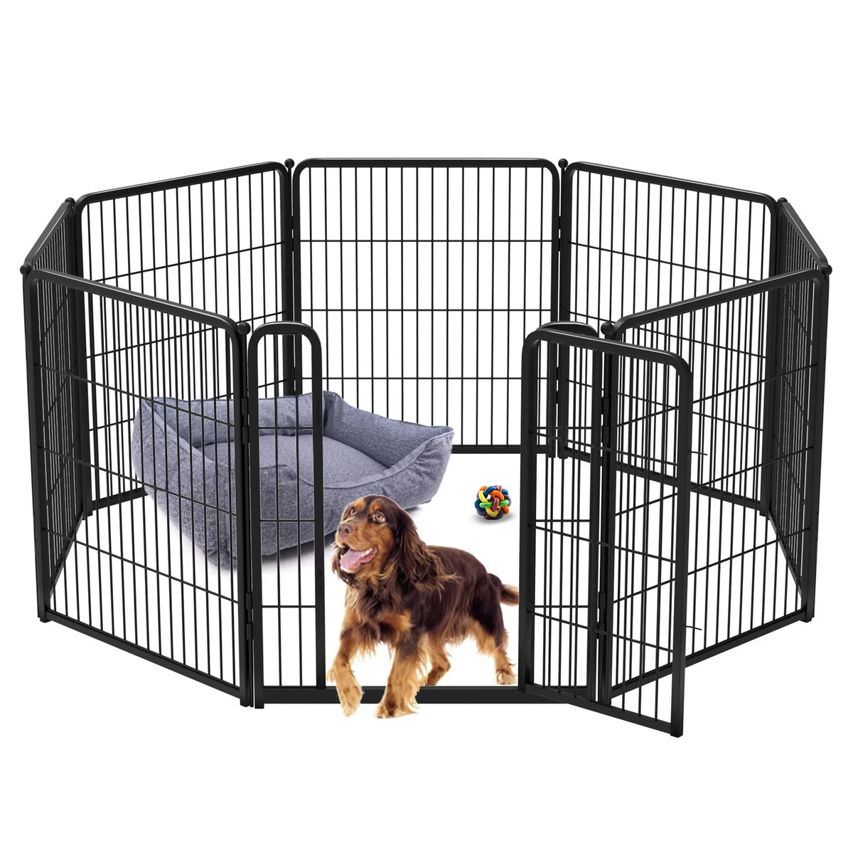 8 Panel 32" Height Dog Playpen with Silicone Foot Pads and Muffler Tubes W831571