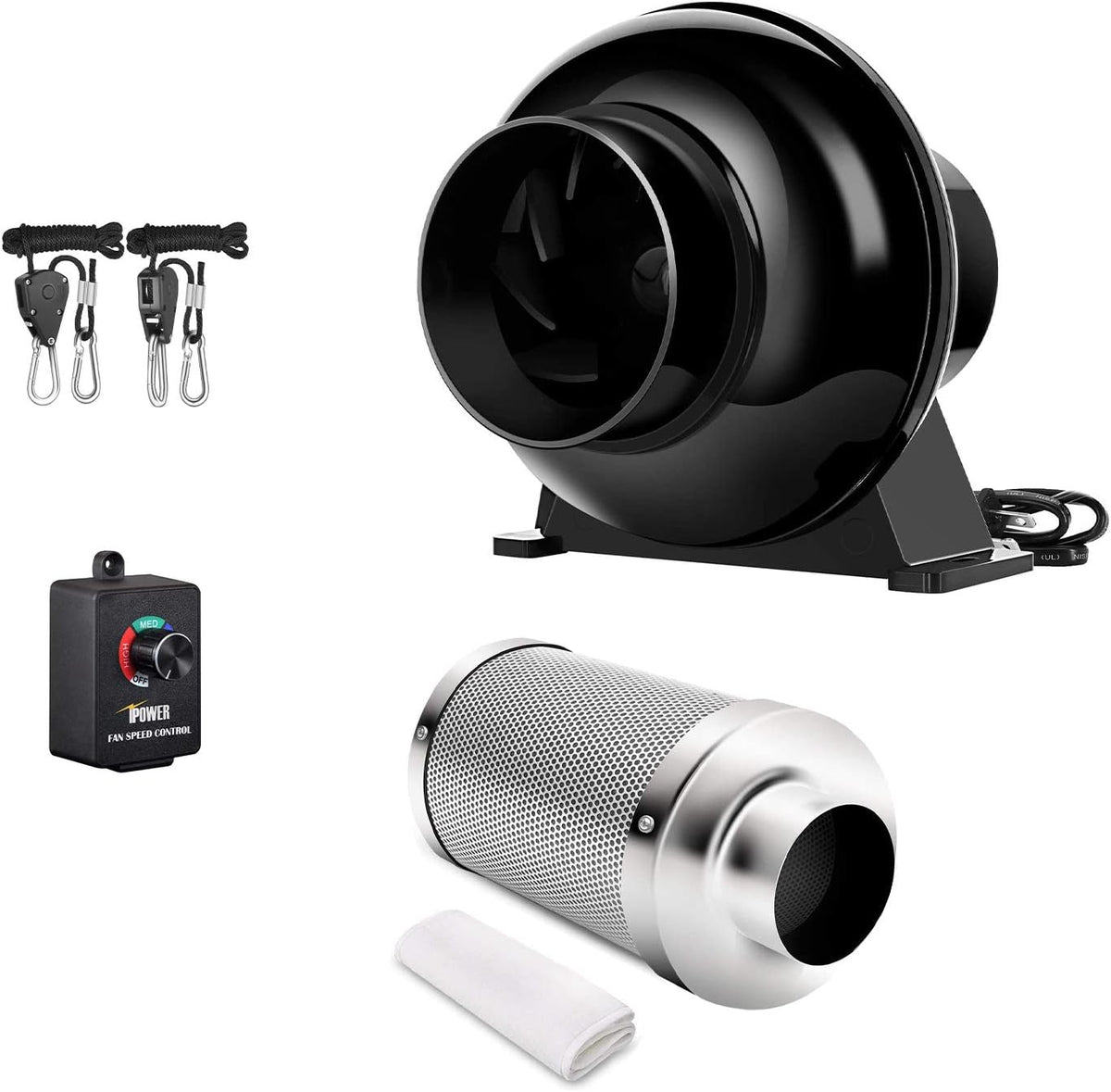 4 Inch 195 CFM Inline Duct Ventilation Fan and Air Carbon Filter Combo D6972