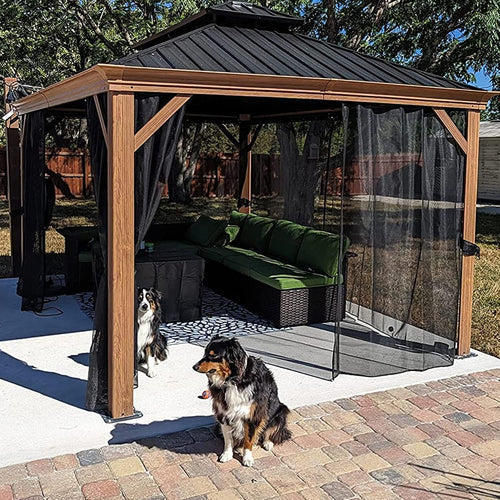 10' X 14' Galvanized Steel Double Roof Aluminum Frame Gazebo with Netting S5104