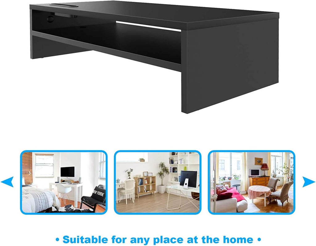 2 Tiers Wood Monitor Stand Riser with Storage Organizer V609908