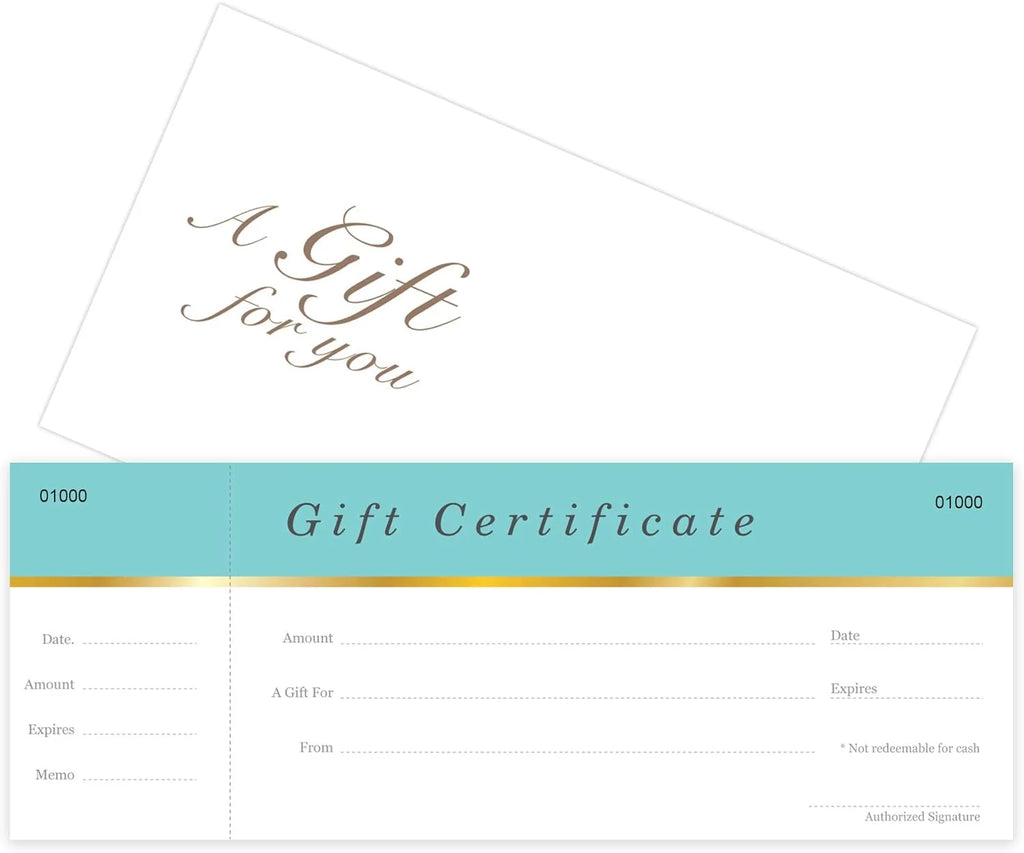 25 Set Aqua Blue Blank Gift Certificates with Matching Envelopes P917179