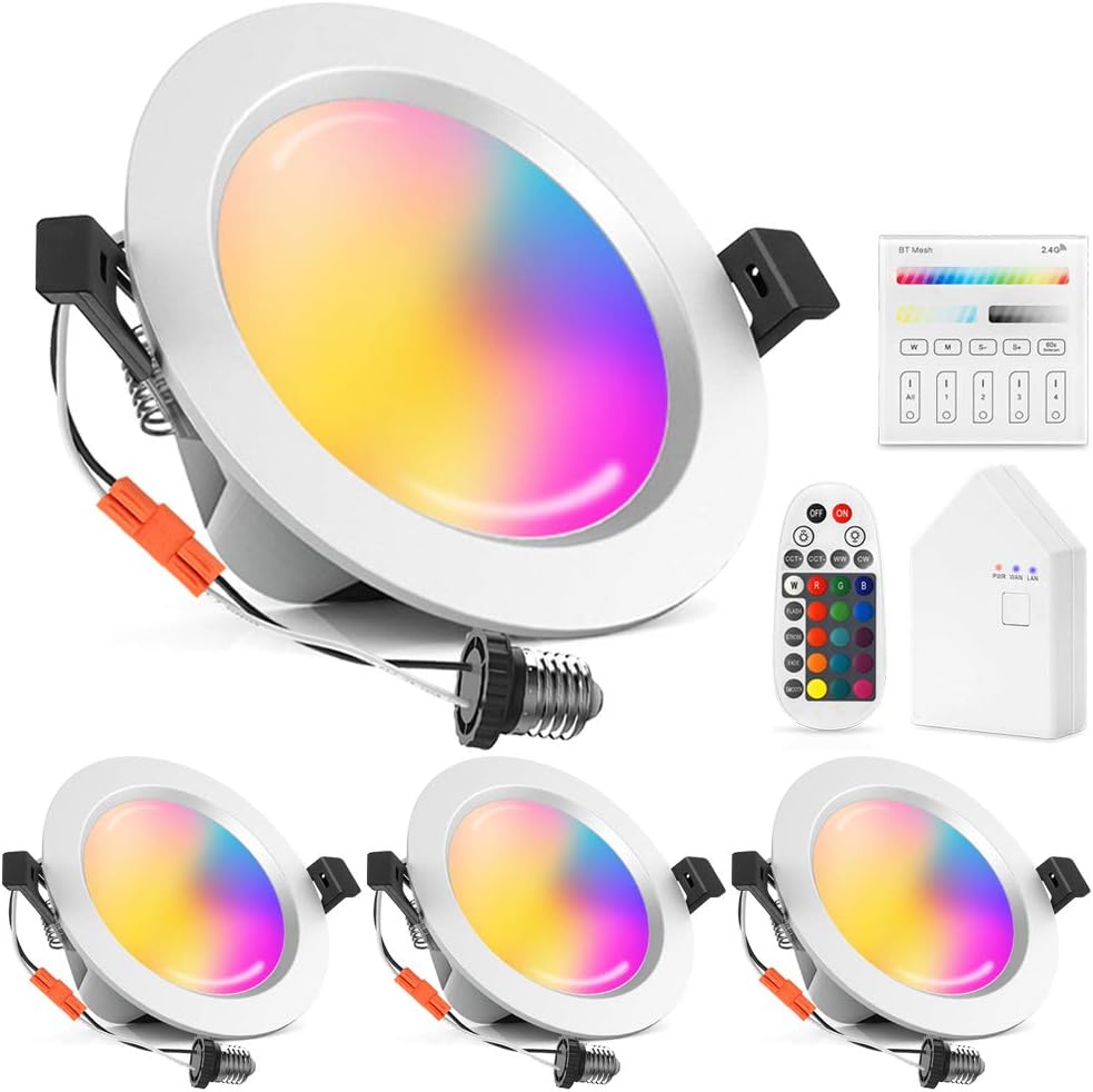 6 Inch RGBCW Dimmable LED Recessed Downlight, 4 Pack G623717