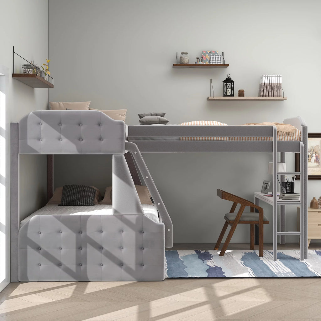 Gray Twin over Full Upholstered Bunk Bed with Desk M91714