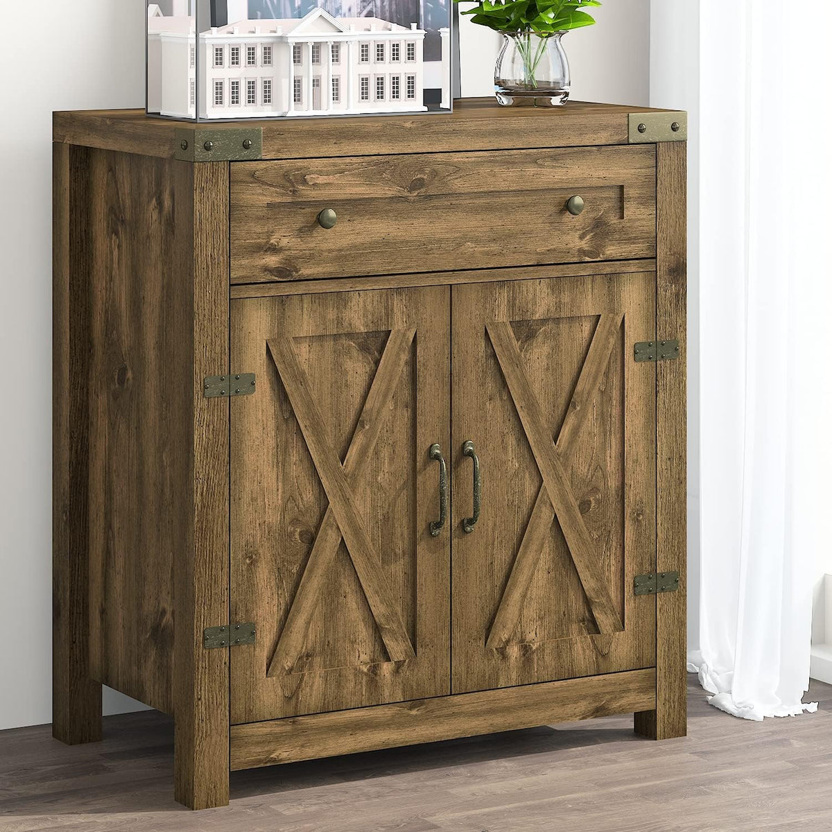 Rustic Oak Storage Cabinet with Drawer and 2 Doors X3786