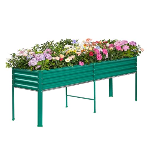 Galvanized Raised Garden Bed with Legs, 48×24×32in Metal Elevated Planter Box with Drainage Holes I682836