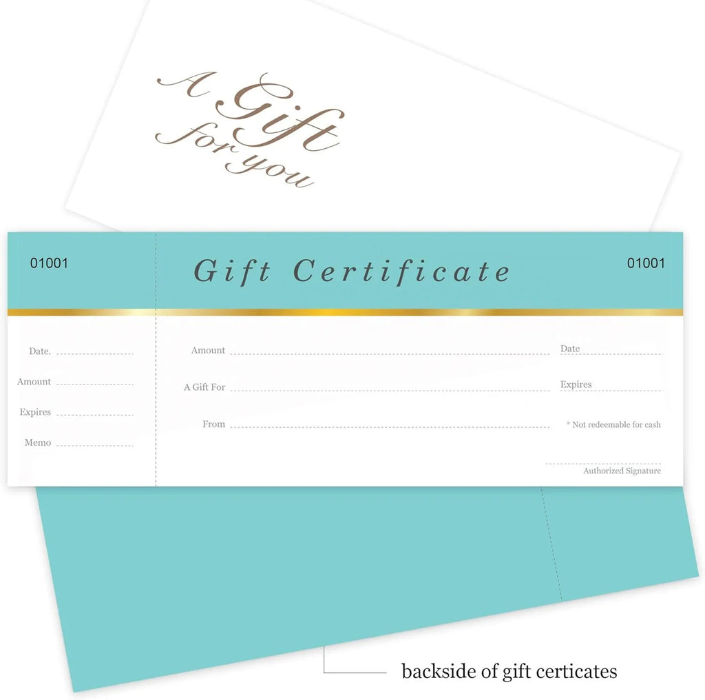 25 Set Aqua Blue Blank Gift Certificates with Matching Envelopes P917179