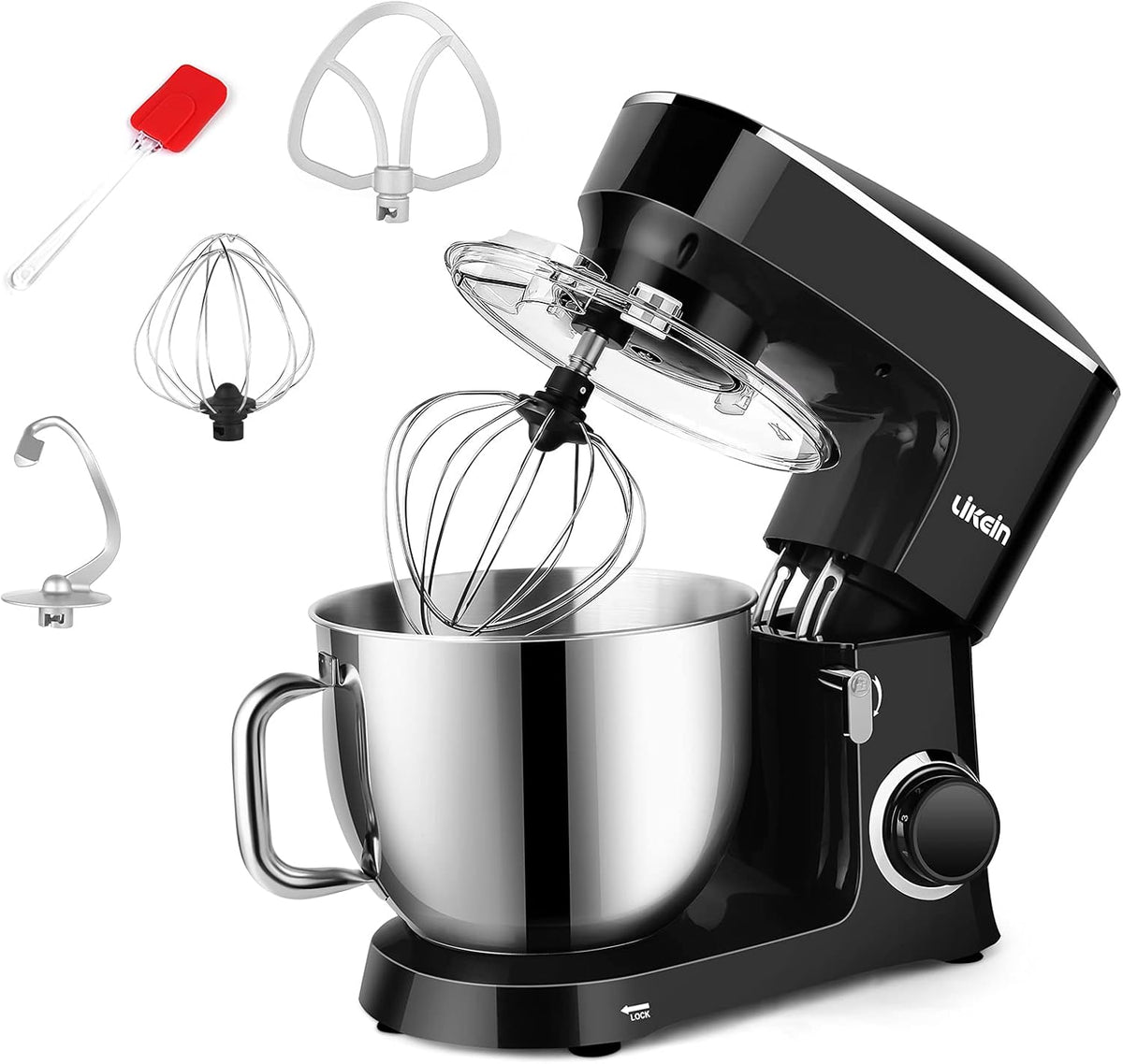 7.4QT 660W White Electric Stand Mixer with Dough Hook, Mixing Beater, Whisk, Splash Guard R148