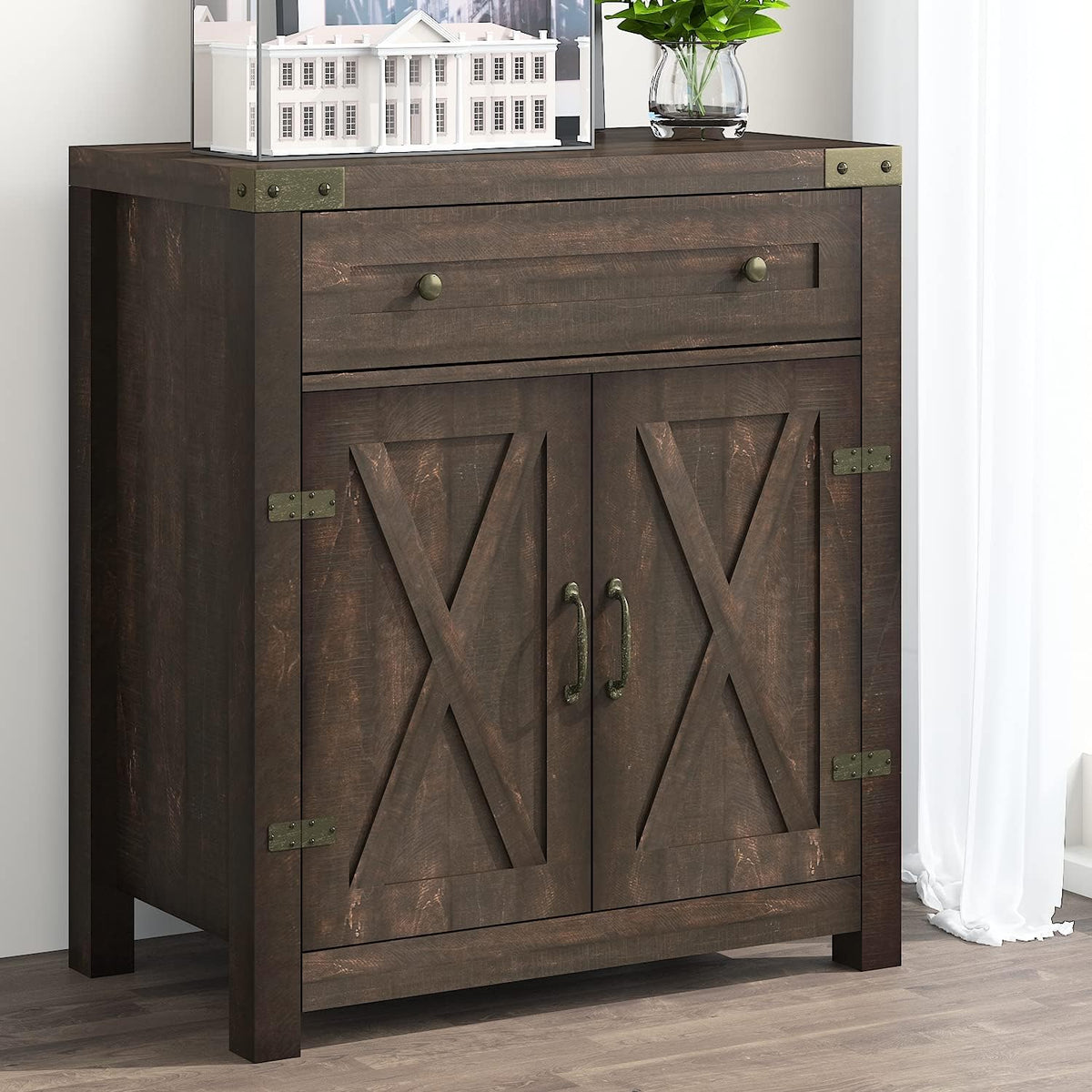 Rustic Oak Storage Cabinet with Drawer and 2 Doors X3786