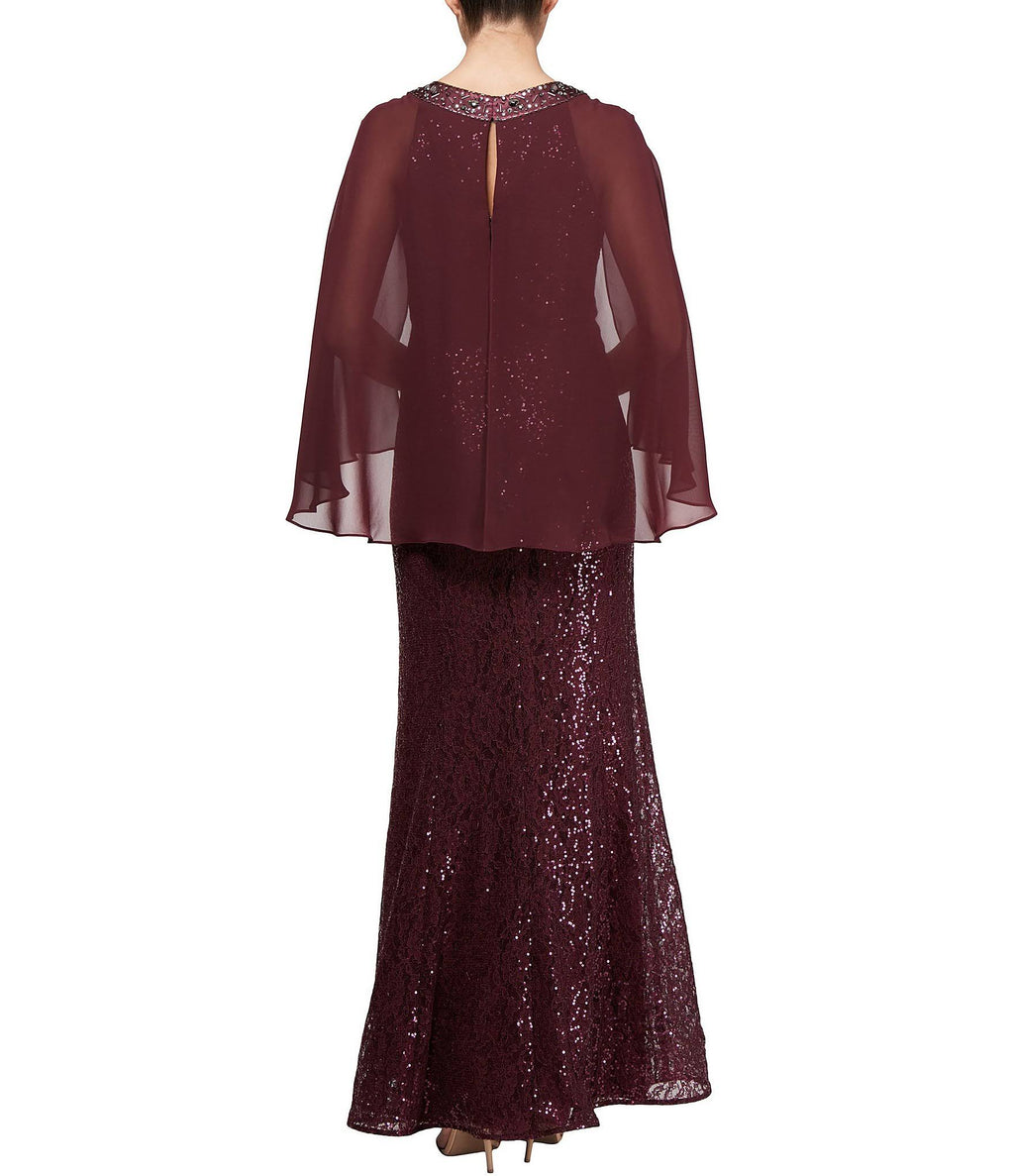 Sequin Lace Chiffon Capelet Gown A729769