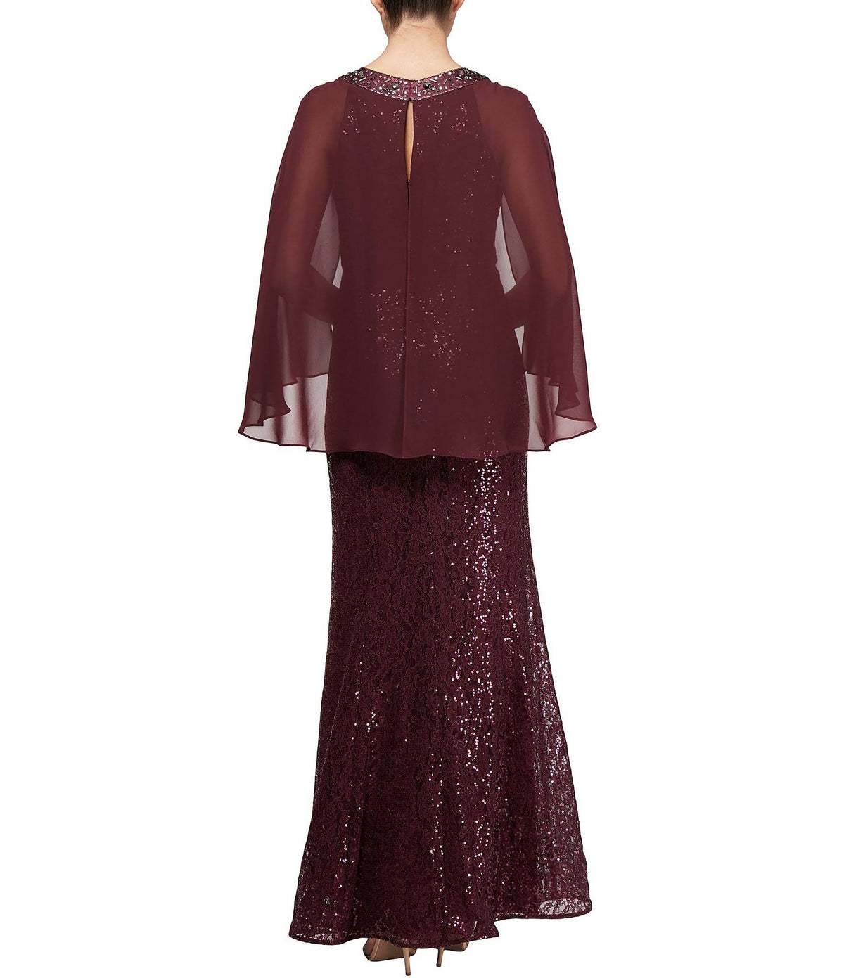 Sequin Lace Chiffon Capelet Gown A729769