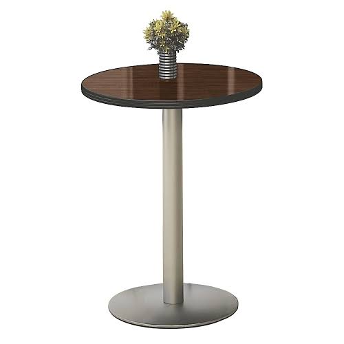 Round Barista Cafe Height Table Black Laminate Top Silver Base Z16565