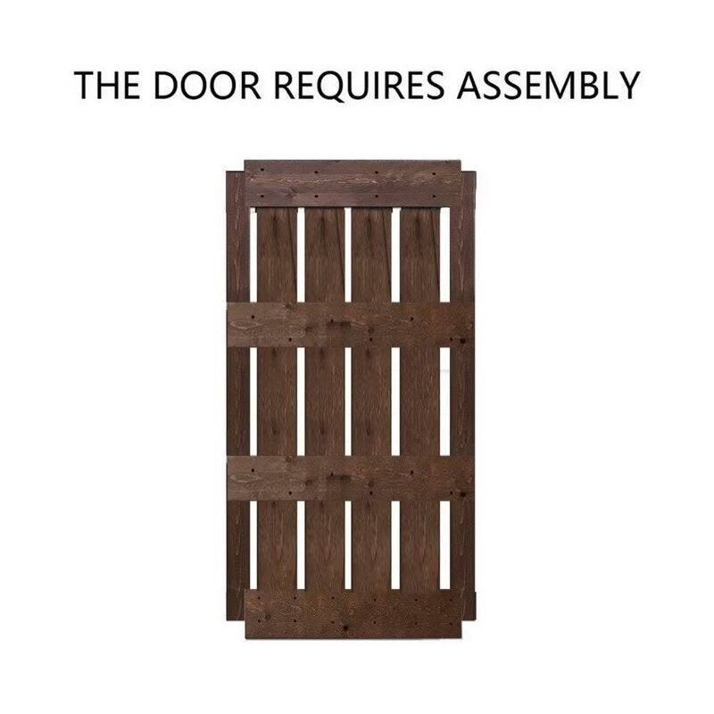 Brown Stained Solid Pine Wood Interior Sliding Barn Door with Hardware Kit S3752