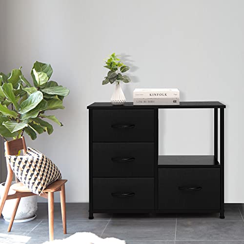 4 Drawer Fabric Storage Tower with Shelves, Dark Grey G480170