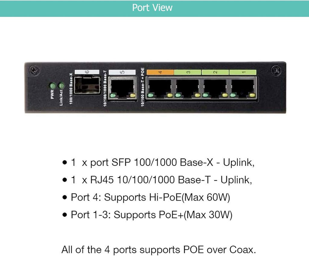4 Port POE EOC Hybrid ePOE Switch with Ethernet Over Coax N478