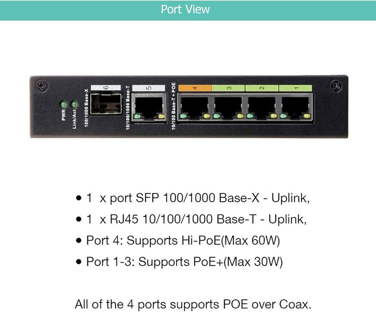 4 Port POE EOC Hybrid ePOE Switch with Ethernet Over Coax N478