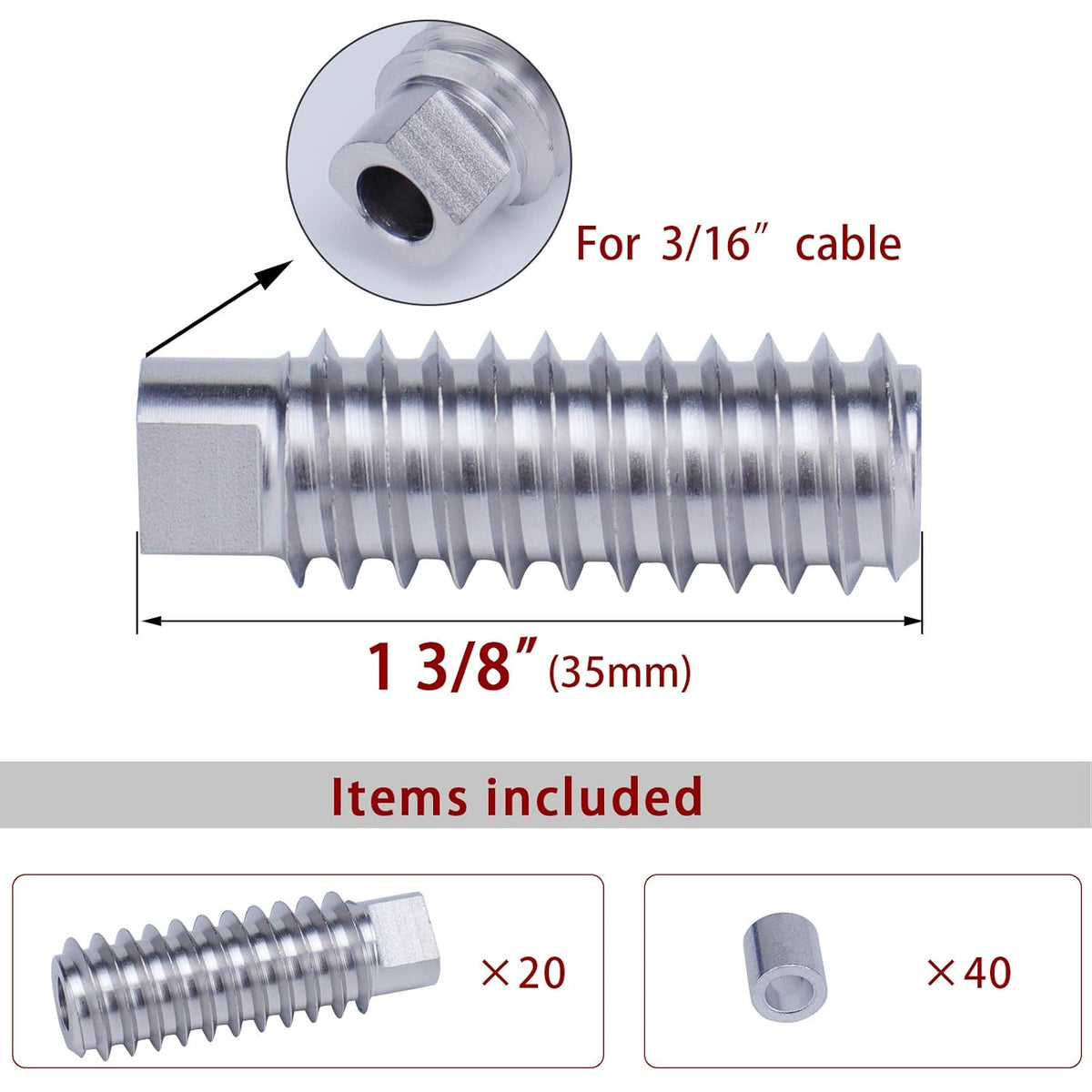 20 Pack 3/16 Invisible Cable Railing Kit T316 Stainless Steel I7725
