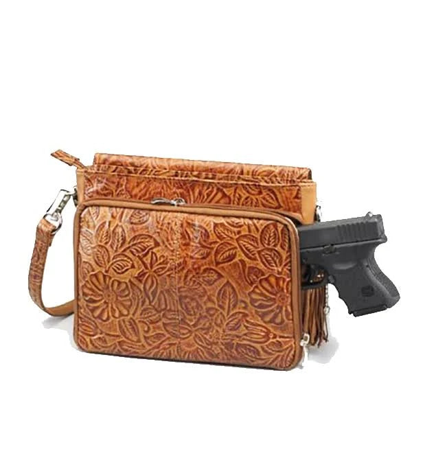 Tooled Cowhide Concealed Carry Handbag R4688