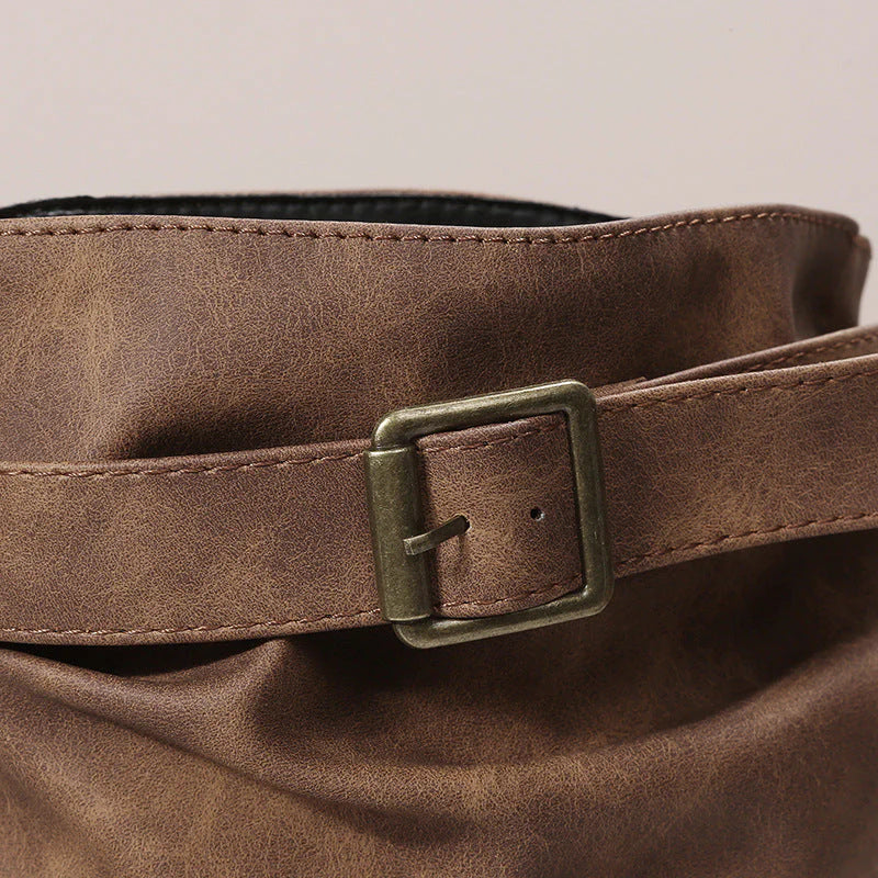 Buckle-Accented Mid-Calf Flat Boots I1729