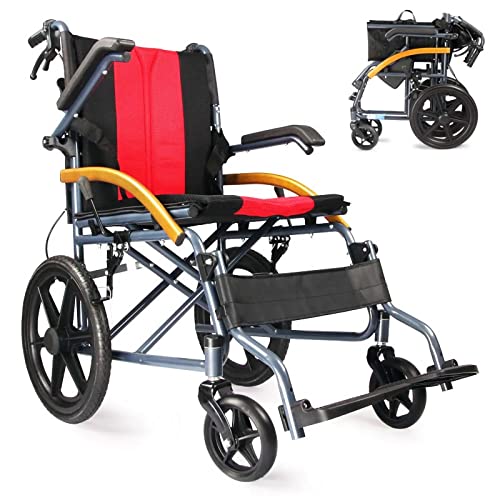 Heavy Duty Lightweight Folding Transport Wheelchair with Handbrakes, 18 Inch Seat C76581