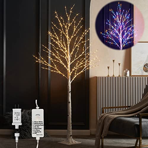 Lighted Twig Birch Tree with 8 Functions 4FT 200 Warm White and Multi Color LED Lights F355