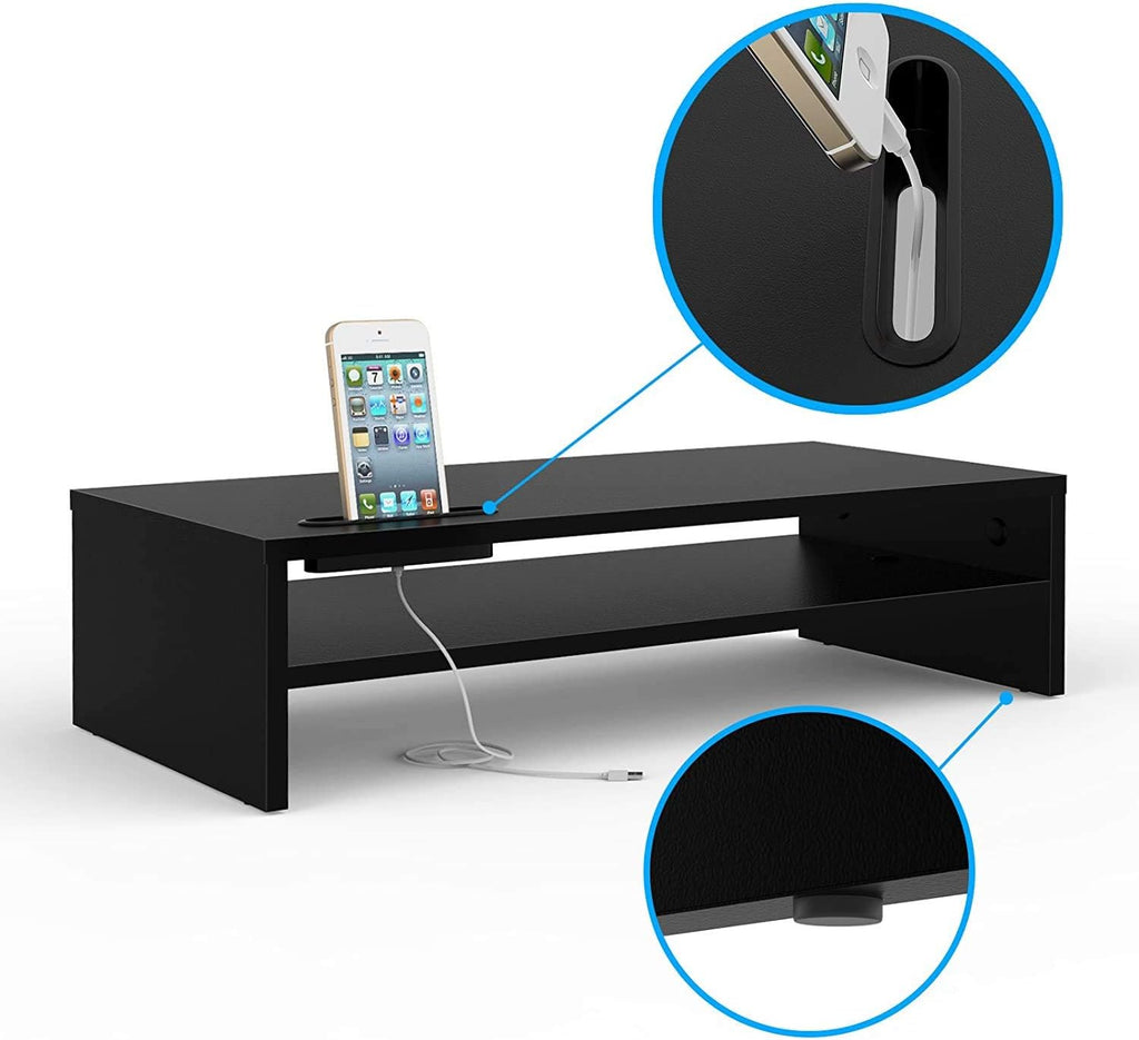 2 Tiers Wood Monitor Stand Riser with Storage Organizer V609908
