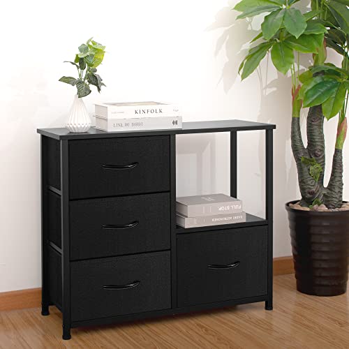 4 Drawer Fabric Storage Tower with Shelves, Dark Grey G480170