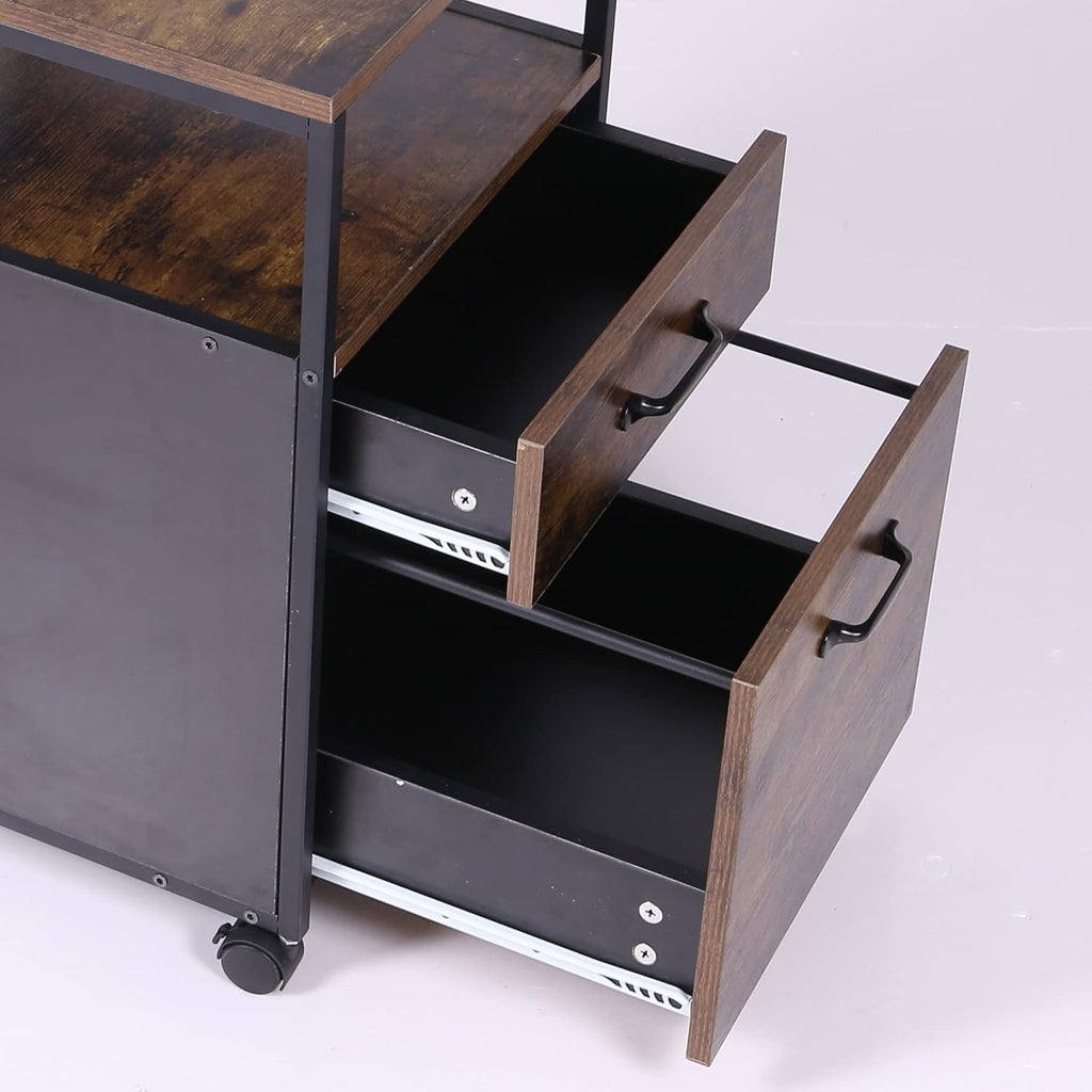 Rolling File Cabinet with 2 Drawers and Open Shelf, Brown and Black O485707