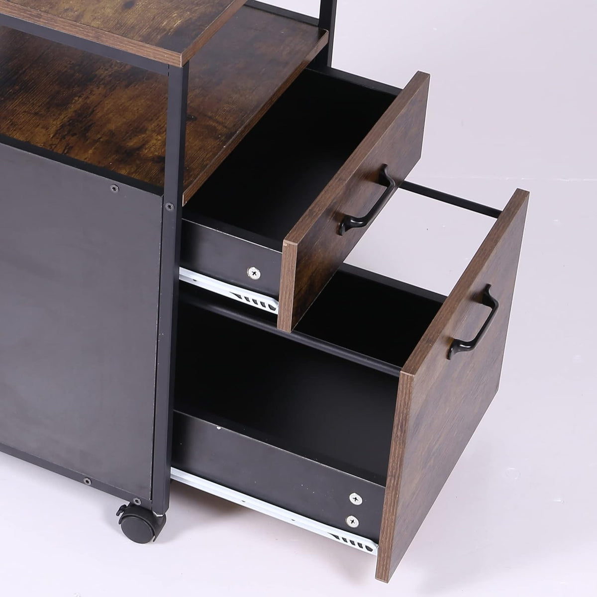 Rolling File Cabinet with 2 Drawers and Open Shelf, Brown and Black O485707