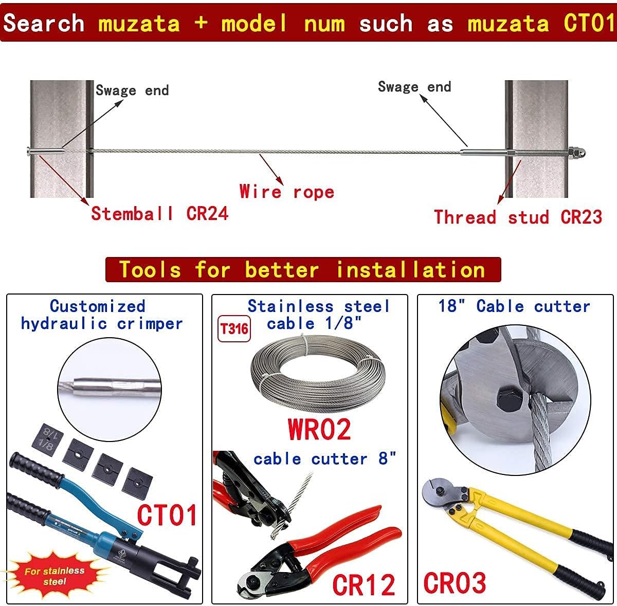 60Pack 1/8 Cable Railing Kit T316 Stainless Steel U37168