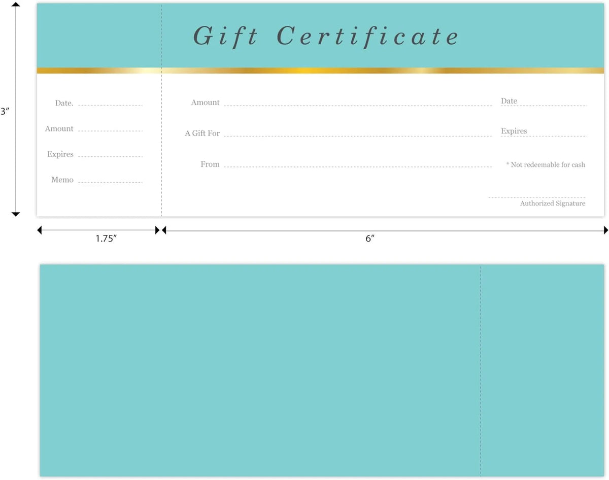 25 Set Aqua Blue Blank Gift Certificates with Matching Envelopes P917179