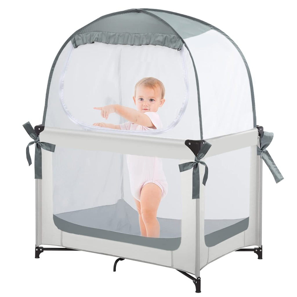 Baby Pop Up Tent, See-Through Breathable Safety Crib Canopy M468