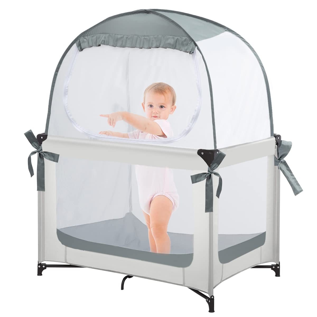Baby Pop Up Tent, See-Through Breathable Safety Crib Canopy M468