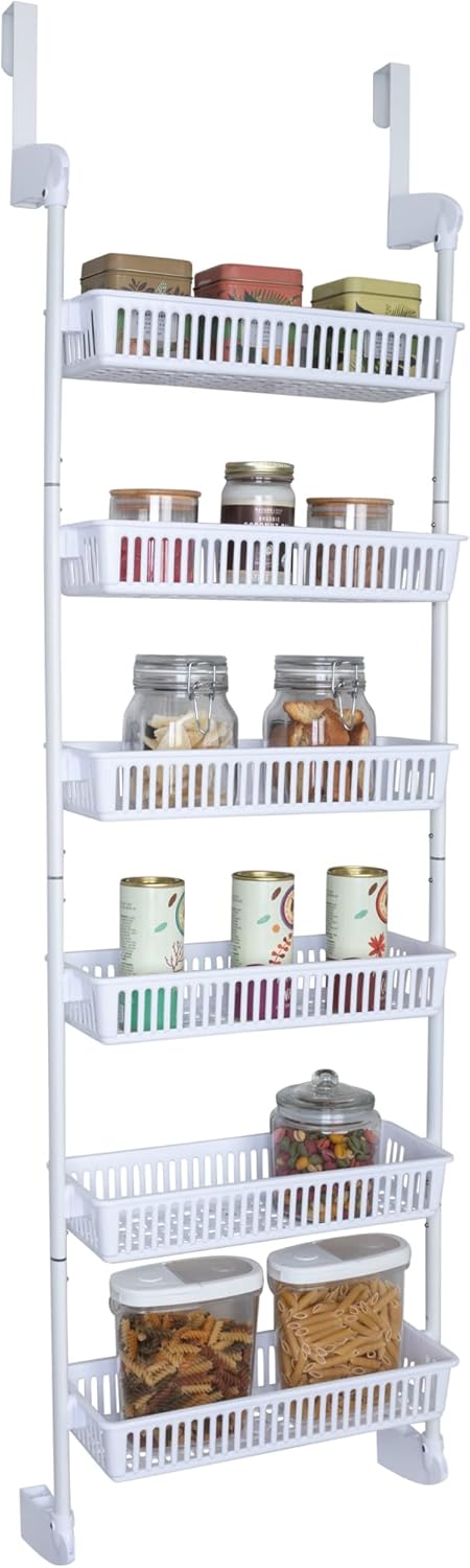 White 6 Baskets Over The Door Pantry Organizer Rack E73112