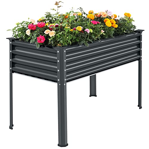 Galvanized Raised Garden Bed with Legs, 48×24×32in Metal Elevated Planter Box with Drainage Holes I682836