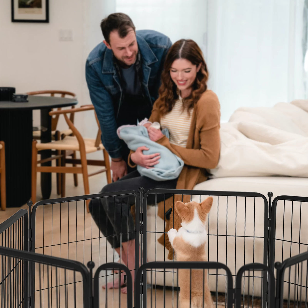 8 Panel 32" Height Dog Playpen with Silicone Foot Pads and Muffler Tubes W831571