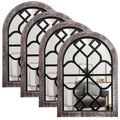 4 Set Arched Window Mirror Wall Decor, Wood Framed Distressed White E428