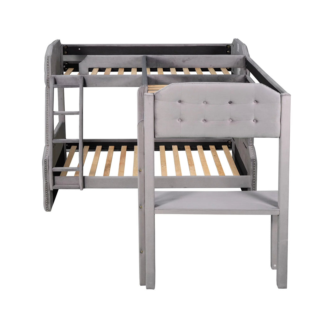 Gray Twin over Full Upholstered Bunk Bed with Desk M91714
