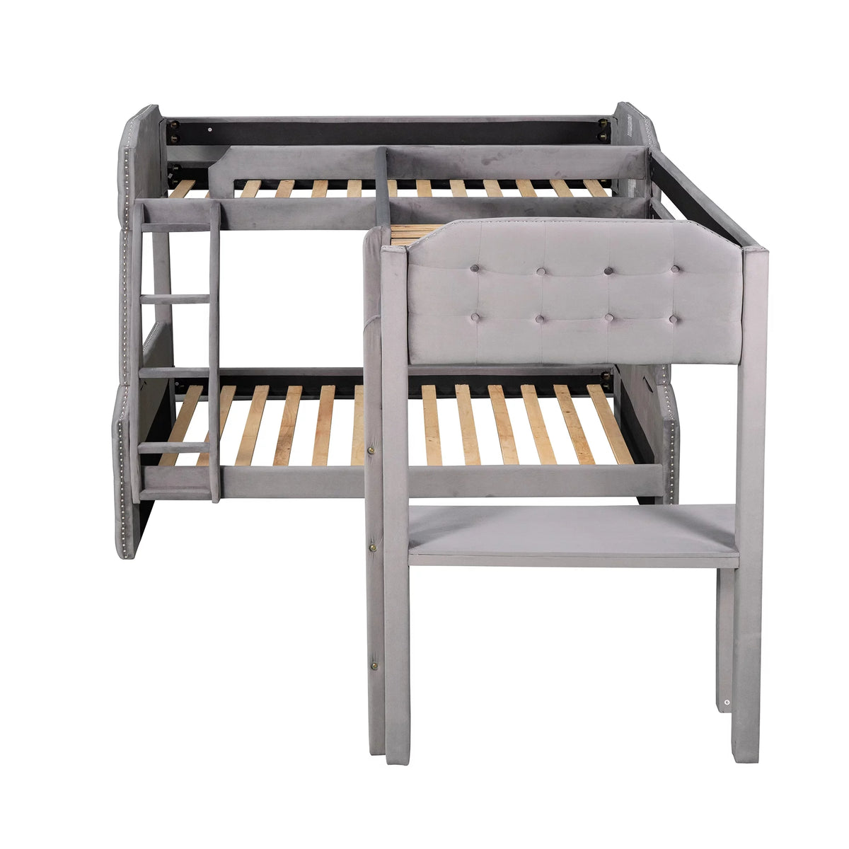 Gray Twin over Full Upholstered Bunk Bed with Desk M91714