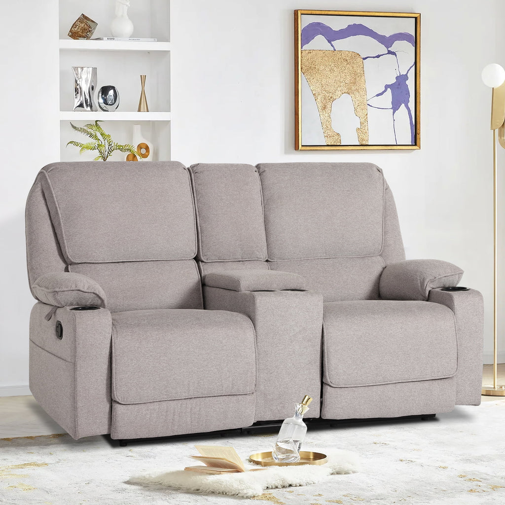 Light Gray 2 Seater Manual Reclining Sofa with Cup Holders Y67177
