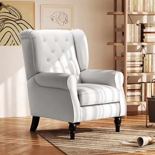 Dark Brown High Wingback Fabric Armchair with Wood Legs H57322