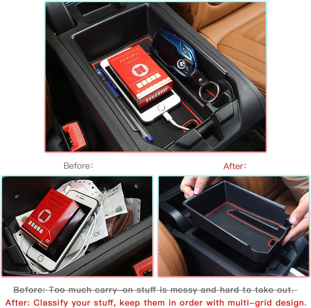 Center Console Organizer Tray Red Pack of 2 K326