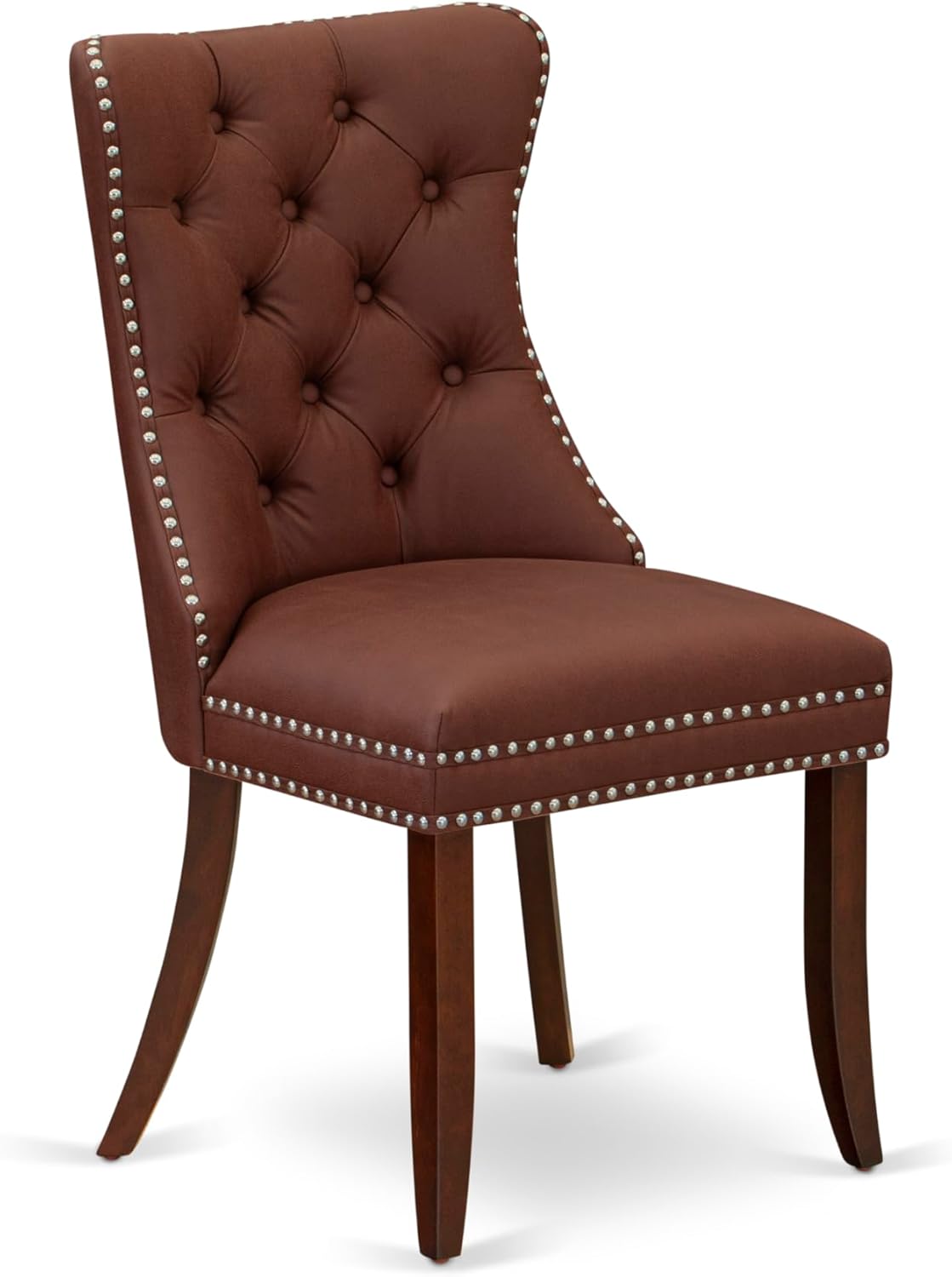 7 Piece Rectangle Wood Dining Table Set with 6 Upholstered Chairs, Mahogany Q8919