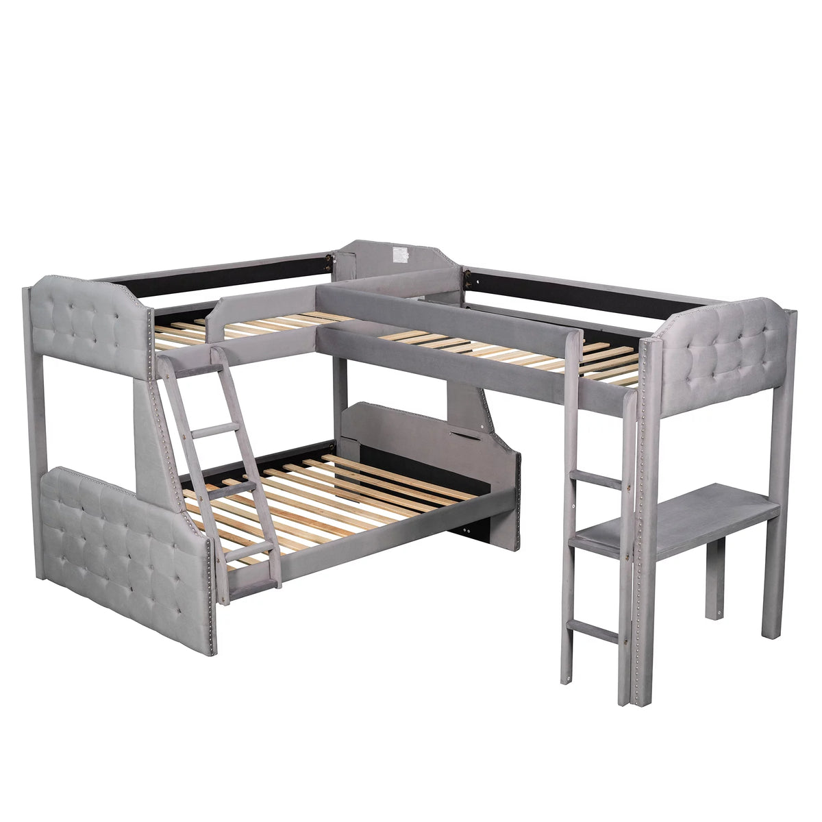 Gray Twin over Full Upholstered Bunk Bed with Desk M91714