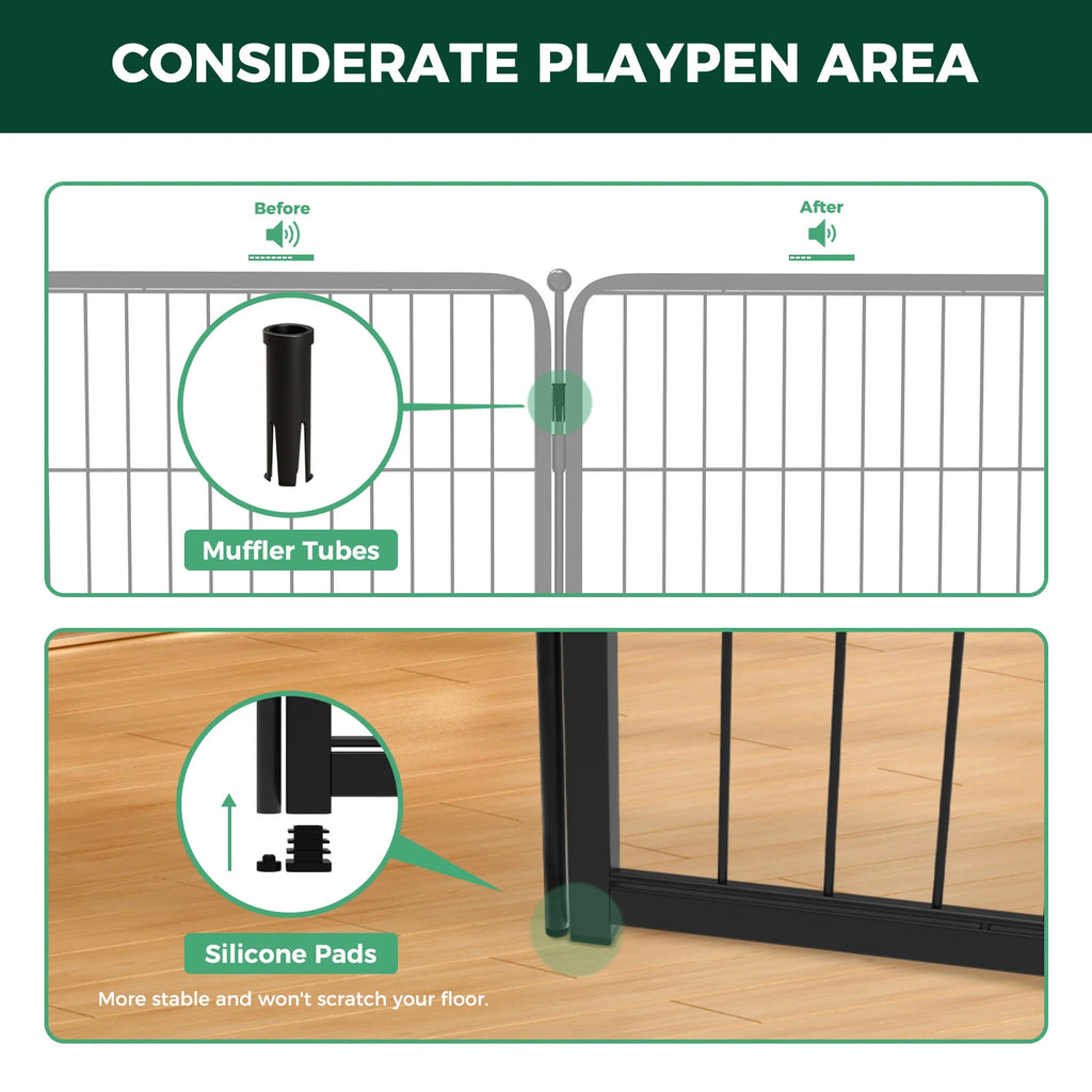 8 Panel 32" Height Dog Playpen with Silicone Foot Pads and Muffler Tubes W831571