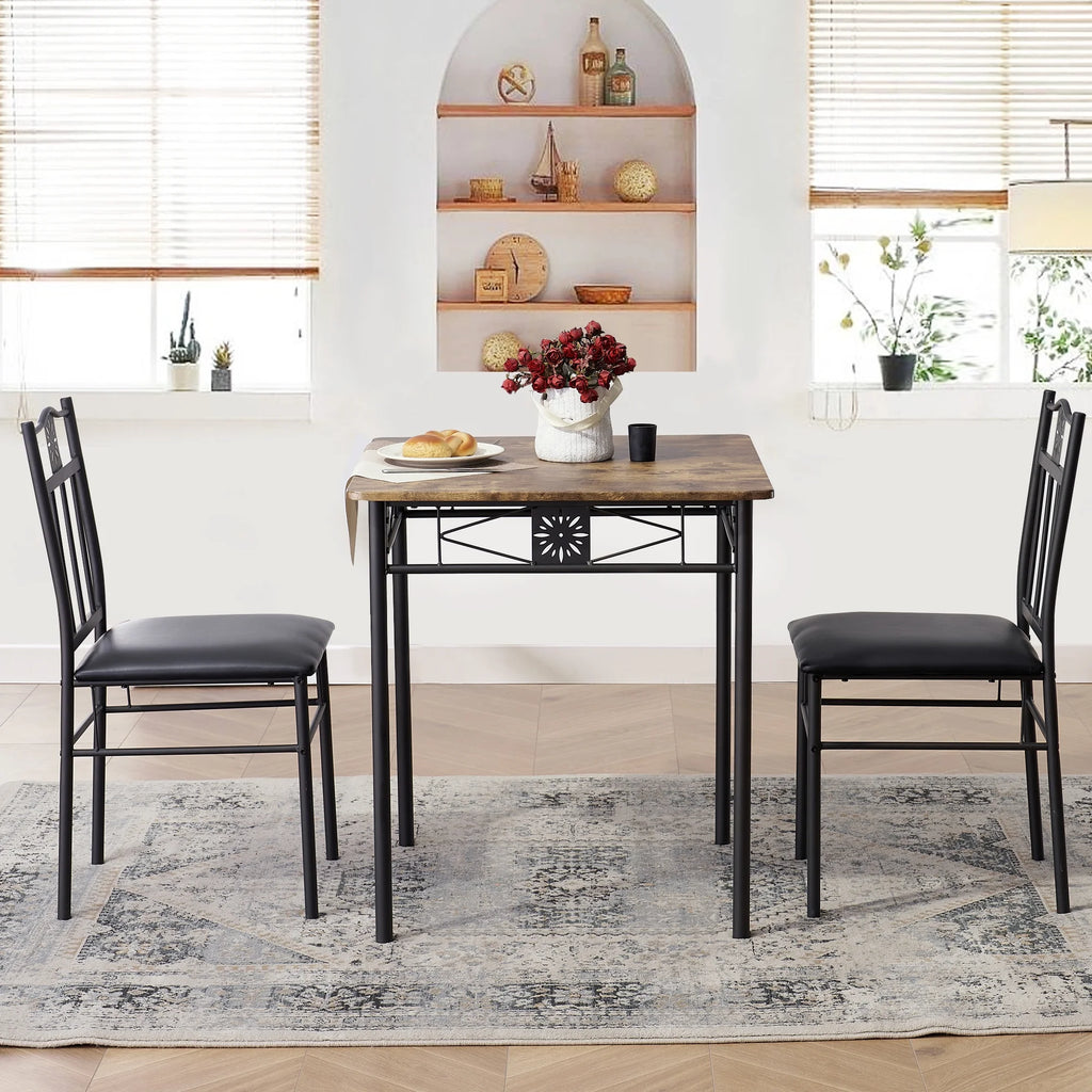 3-Piece Wooden Dining Table Set with 2 Pu Cushion Chairs O272462