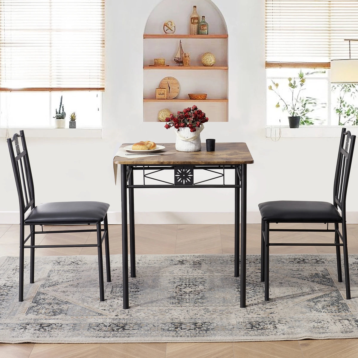 3-Piece Wooden Dining Table Set with 2 Pu Cushion Chairs O272462
