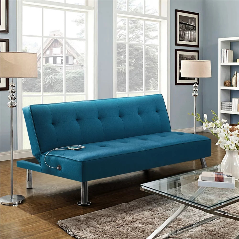 Blue Fabric Convertible Futon D69964